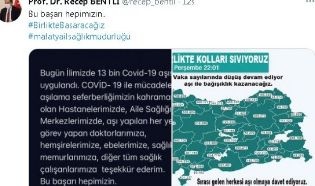 Vaka sayısı en çok azalan illerden biri olan Malatya'da aşı daveti