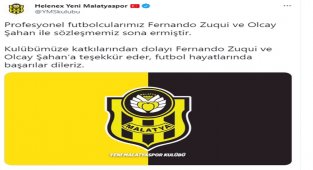 Yeni Malatyaspor'dan Olcay Şahan ve Zuqui'ye teşekkür