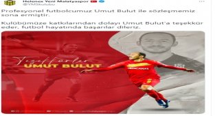 Yeni Malatyaspor'dan Umut Bulut'a teşekkür