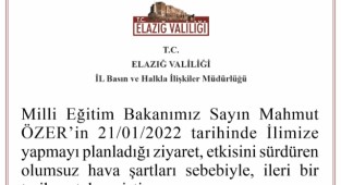 Milli Eğitim Bakanı Özer'in Elazığ programı değişti