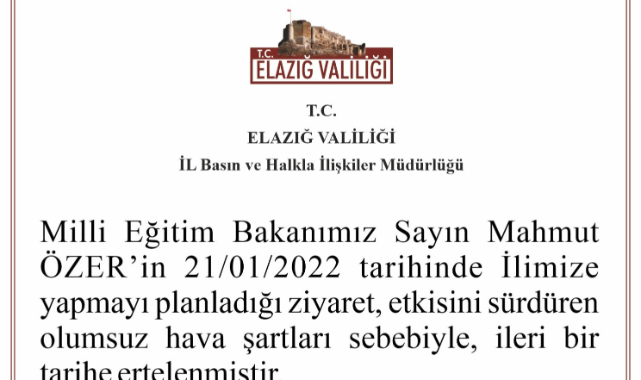 Milli Eğitim Bakanı Özer'in Elazığ programı değişti